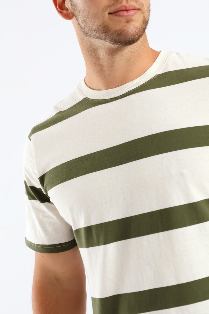 Wide Stripe Tee - Ecru/Olive