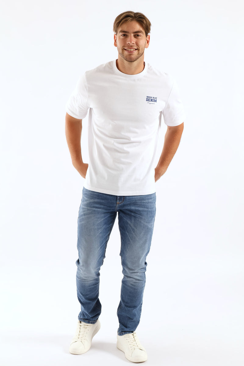 Indigo Blue Chest Print Tee - White