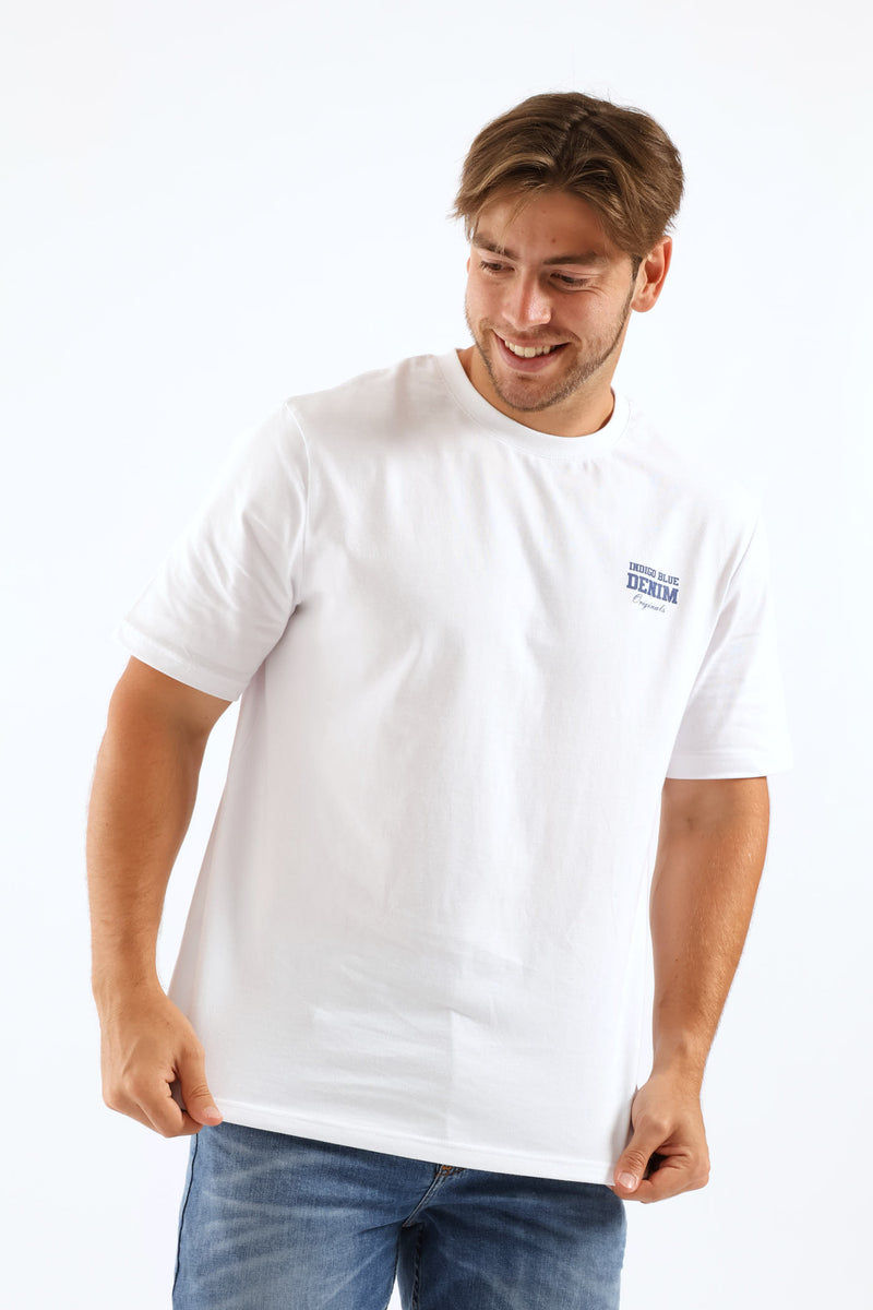 Indigo Blue Chest Print Tee - White