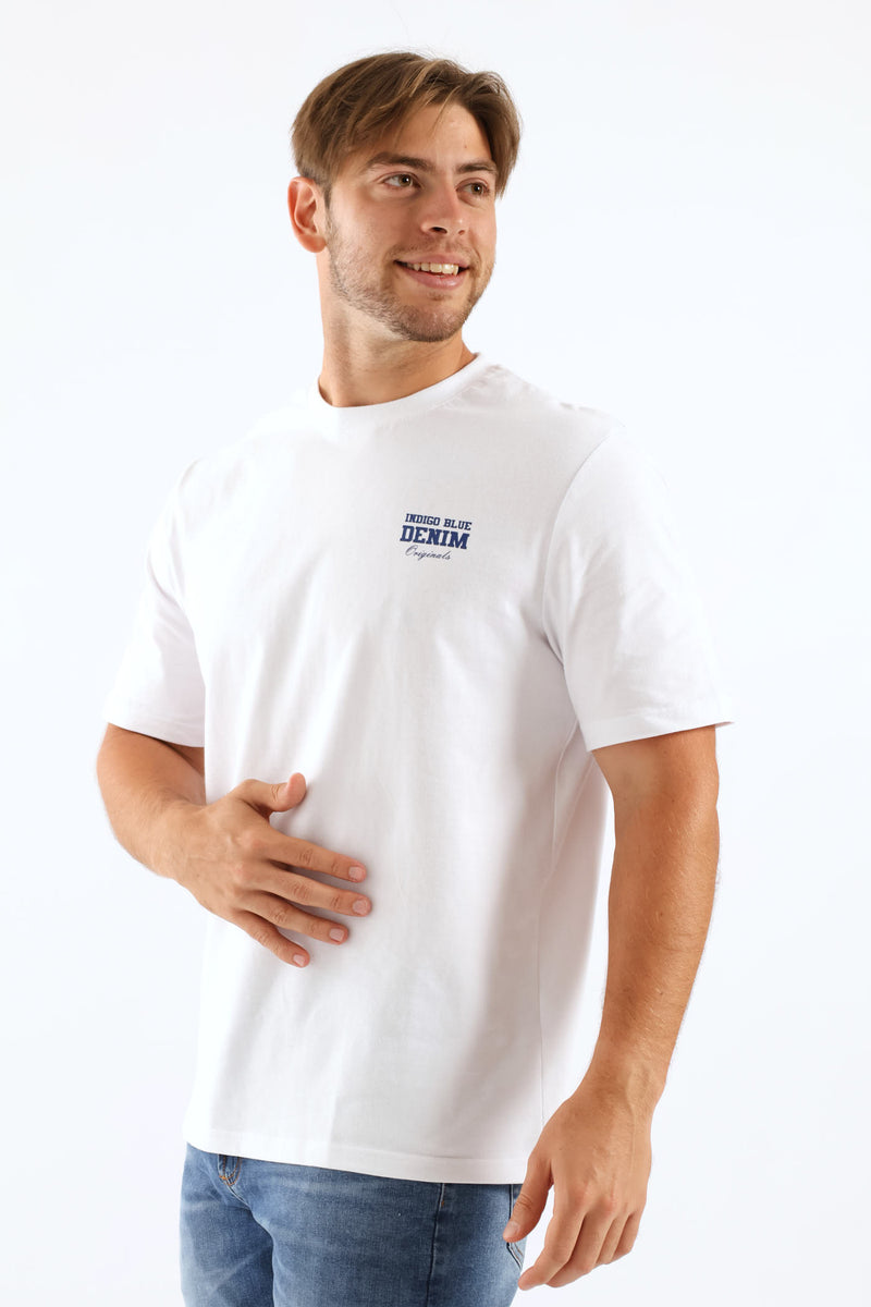 Indigo Blue Chest Print Tee - White