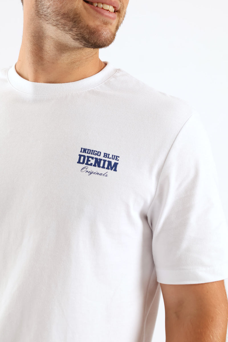 Indigo Blue Chest Print Tee - White