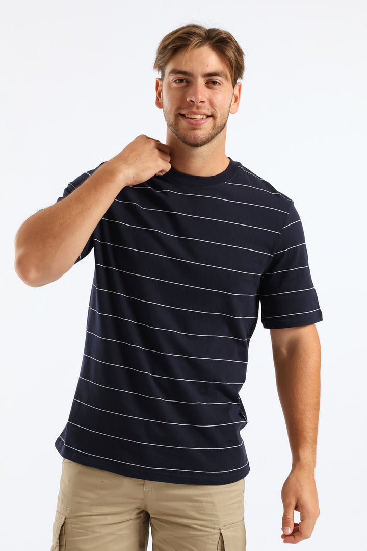Thin Stripe Tee - Navy