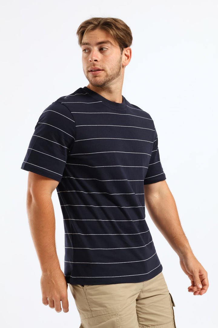 Thin Stripe Tee - Navy