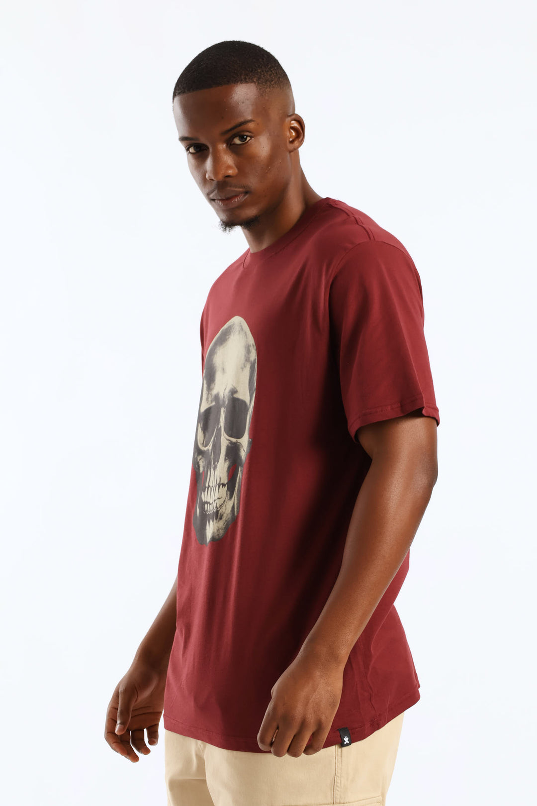 Skull Front Print Tee - Burgundy