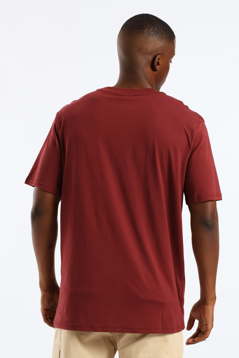 Skull Front Print Tee - Burgundy