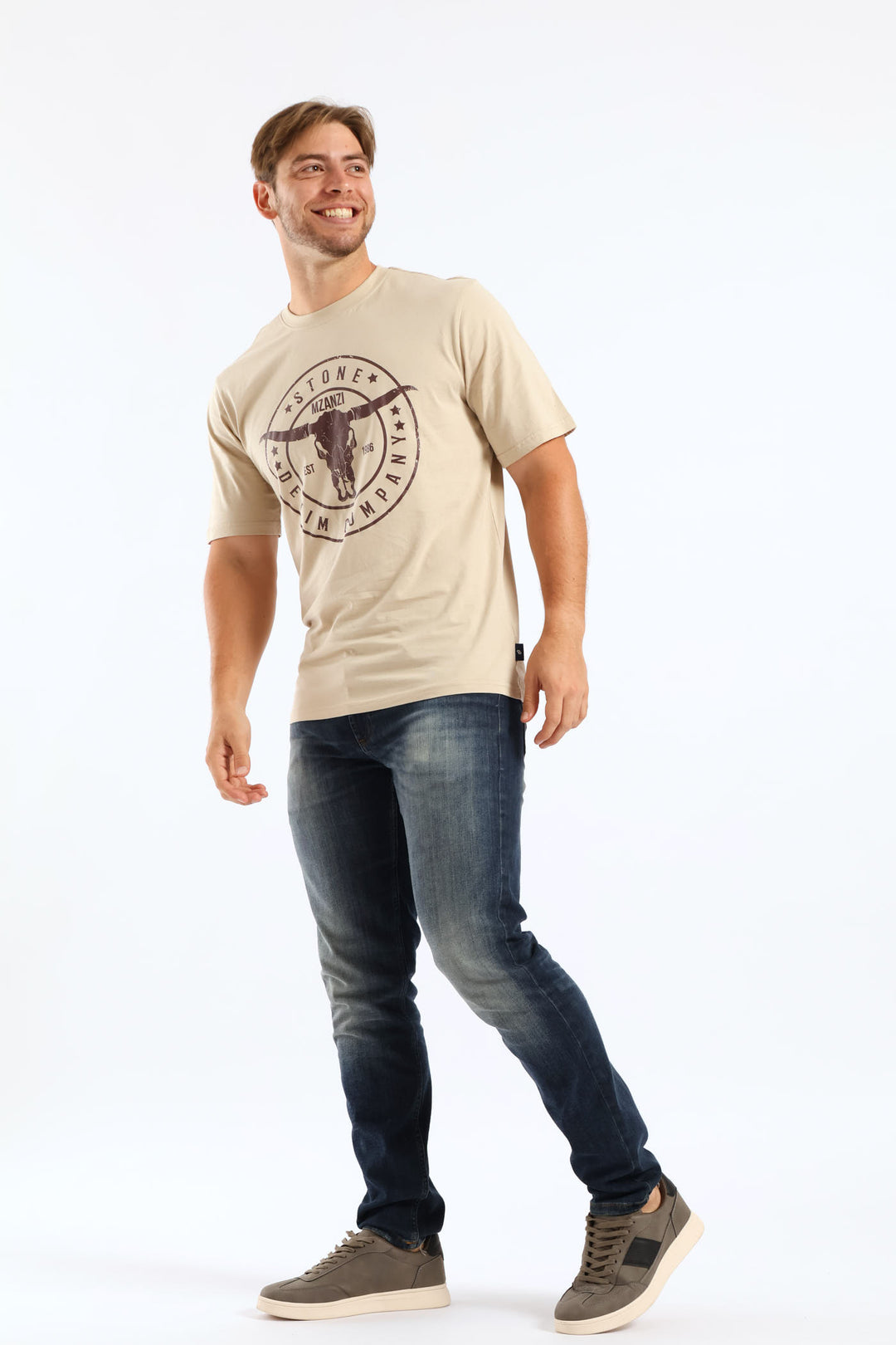Steer Print Tee - Stone