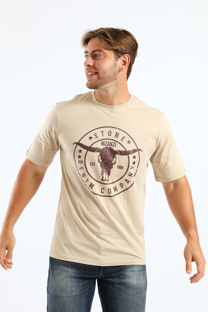 Steer Print Tee - Stone