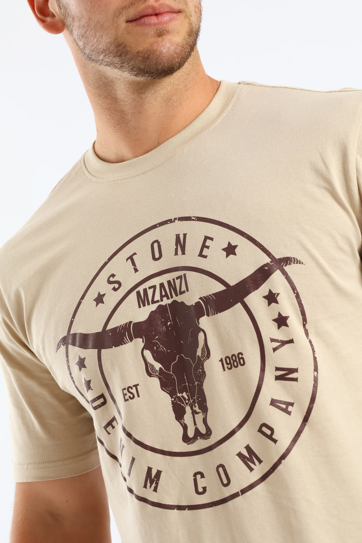 Steer Print Tee - Stone