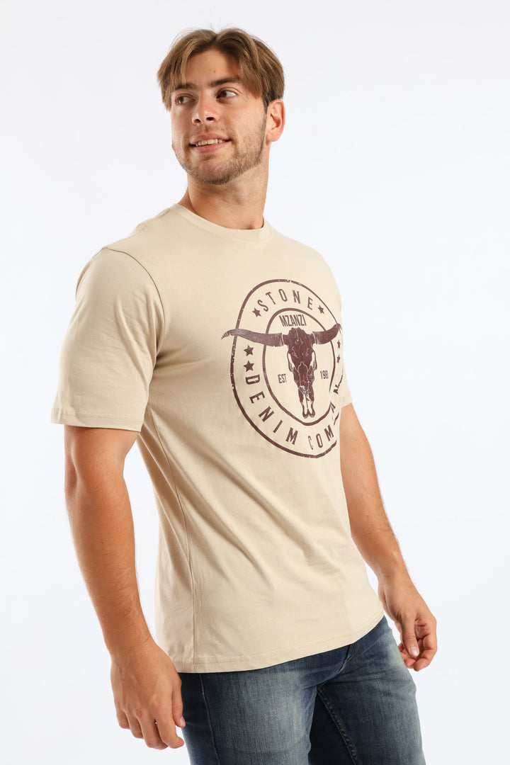 Steer Print Tee - Stone