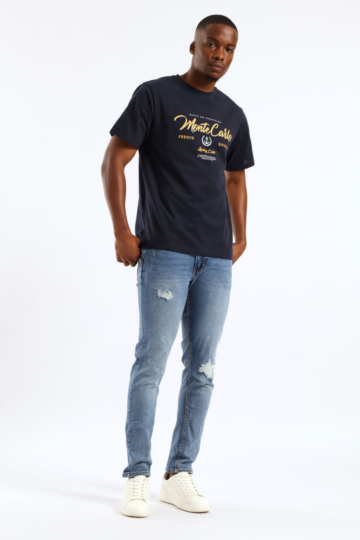 Monte Carlo Basic Print Tee - Navy