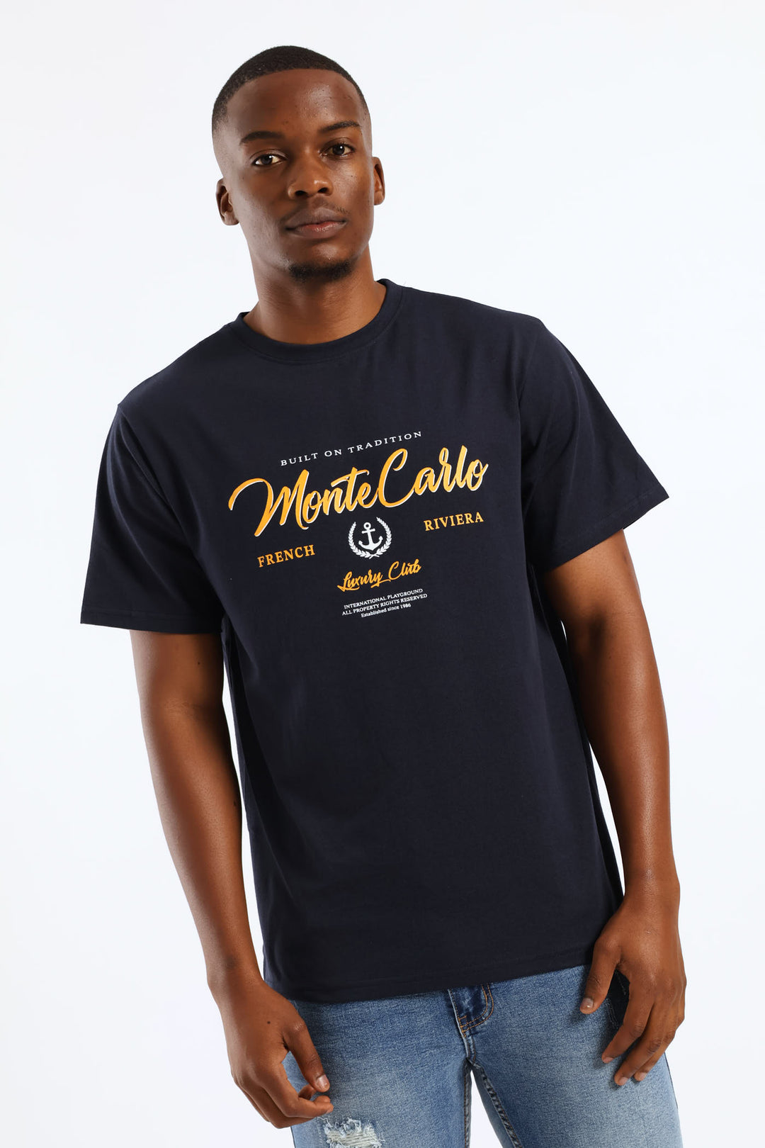 Monte Carlo Basic Print Tee - Navy