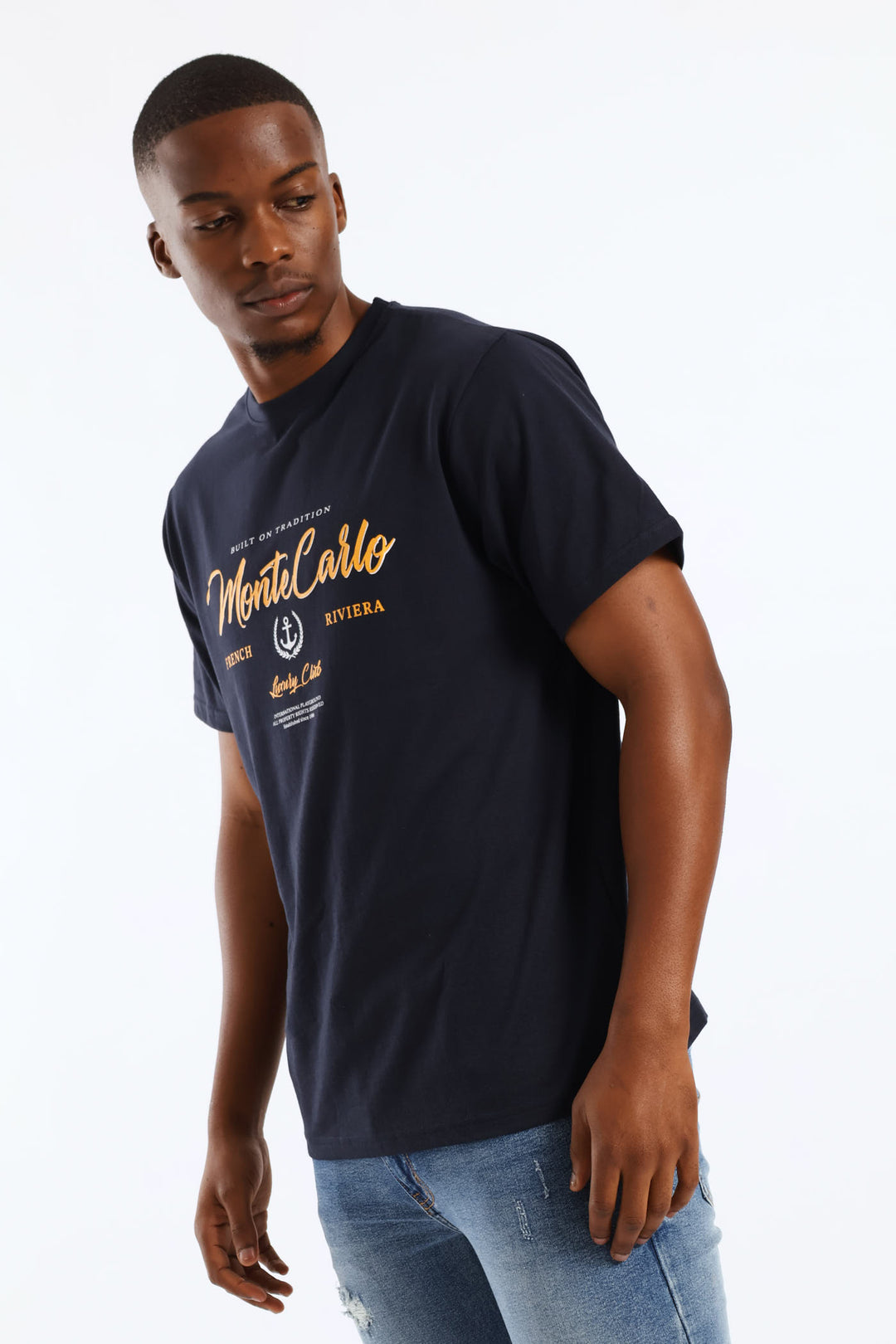 Monte Carlo Basic Print Tee - Navy