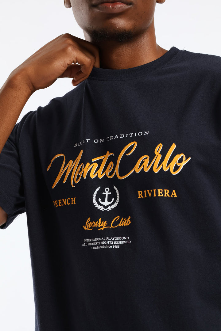 Monte Carlo Basic Print Tee - Navy