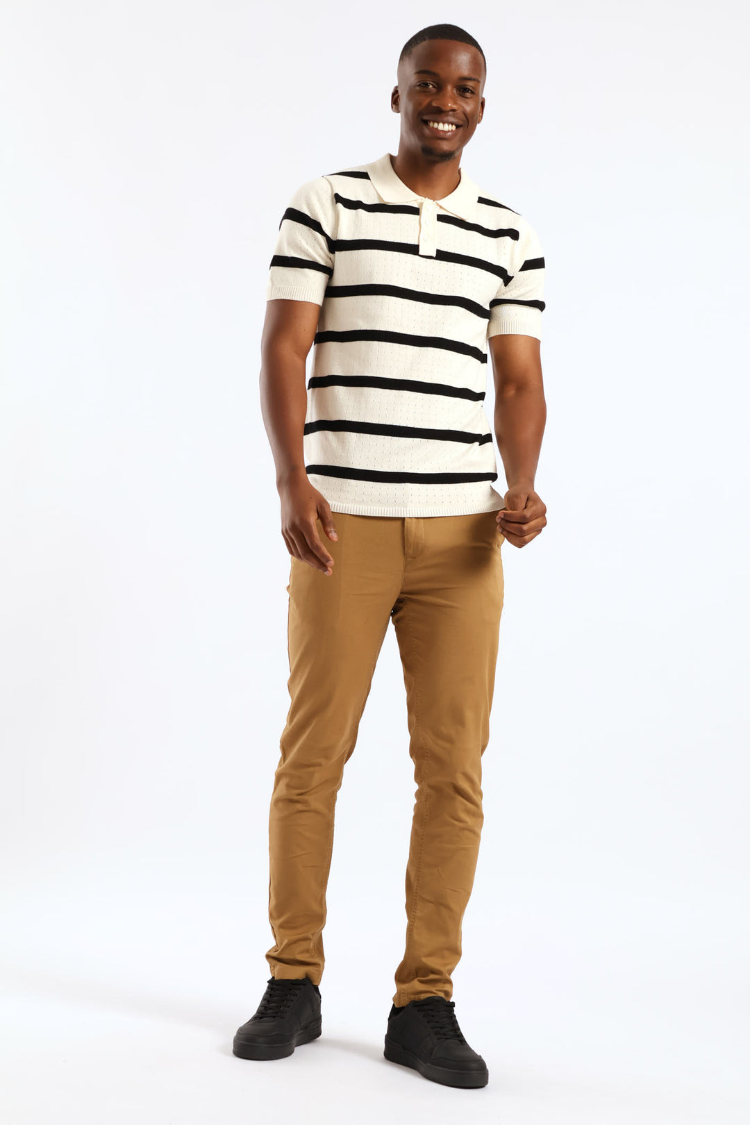 Fine Gauge Stripe Golfer - Off White