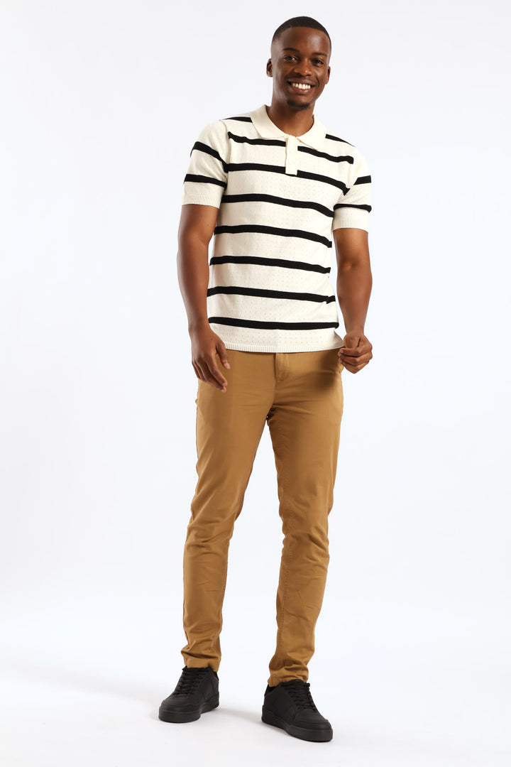 Fine Gauge Stripe Golfer - Off White