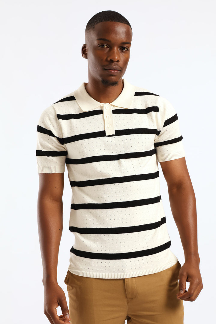 Fine Gauge Stripe Golfer - Off White