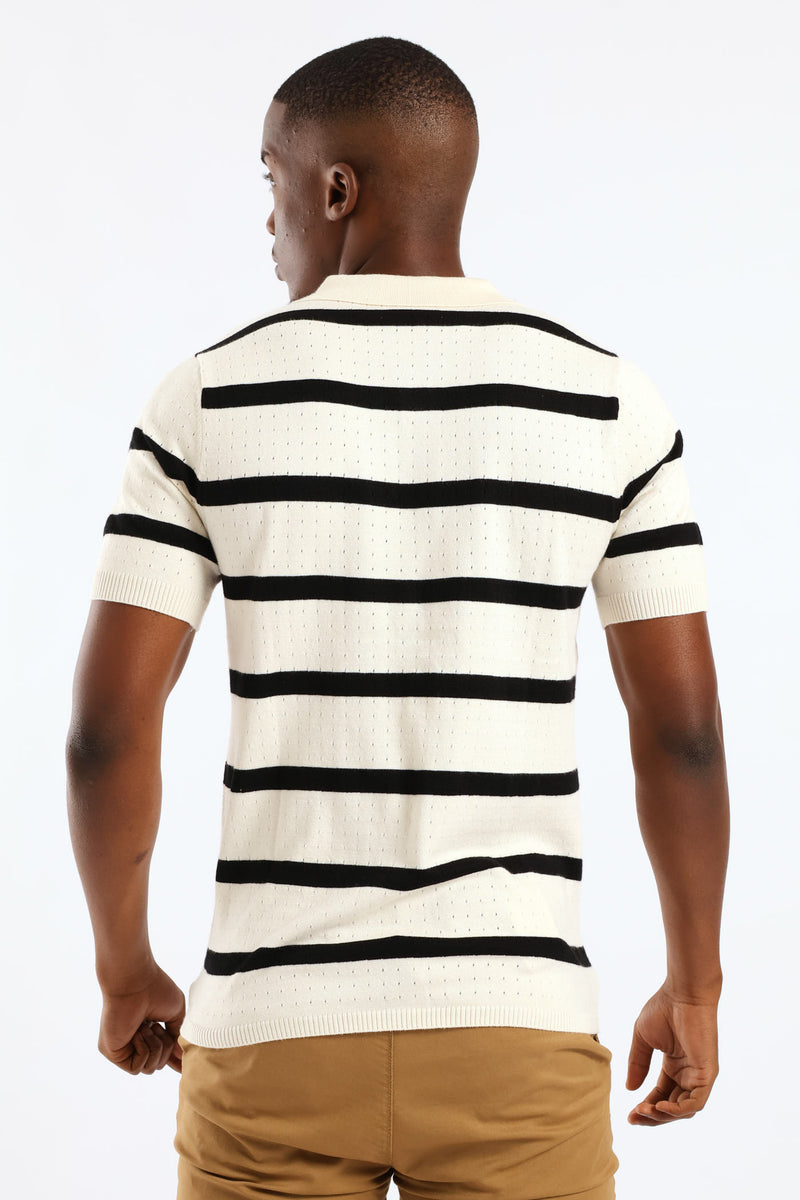 Fine Gauge Stripe Golfer - Off White