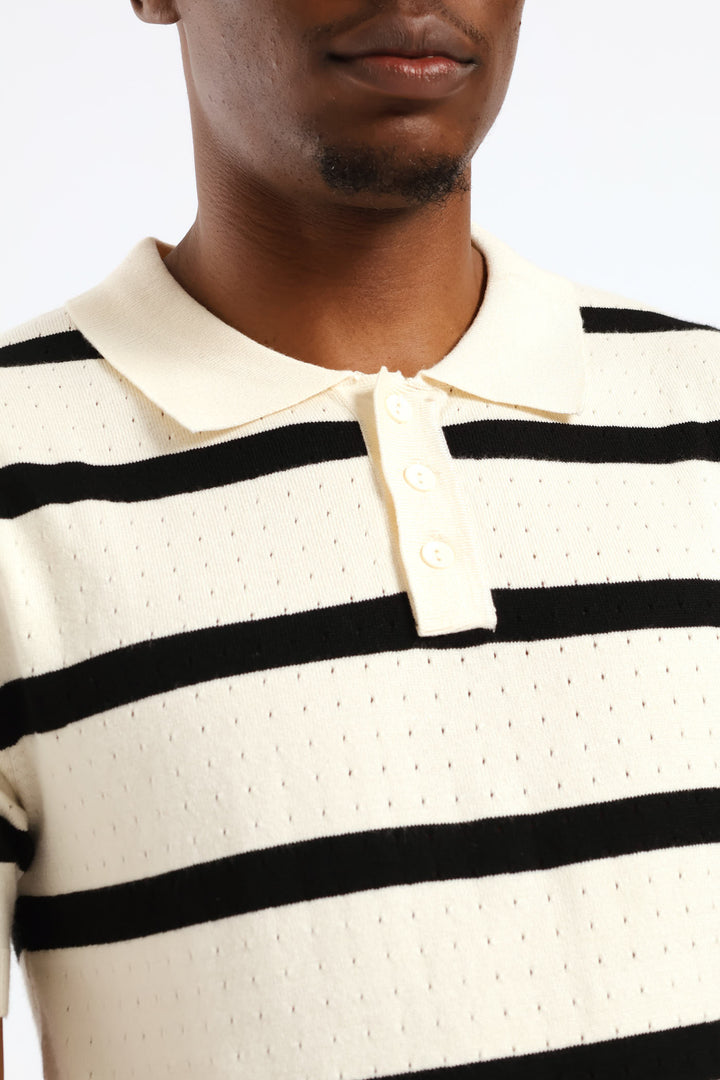 Fine Gauge Stripe Golfer - Off White