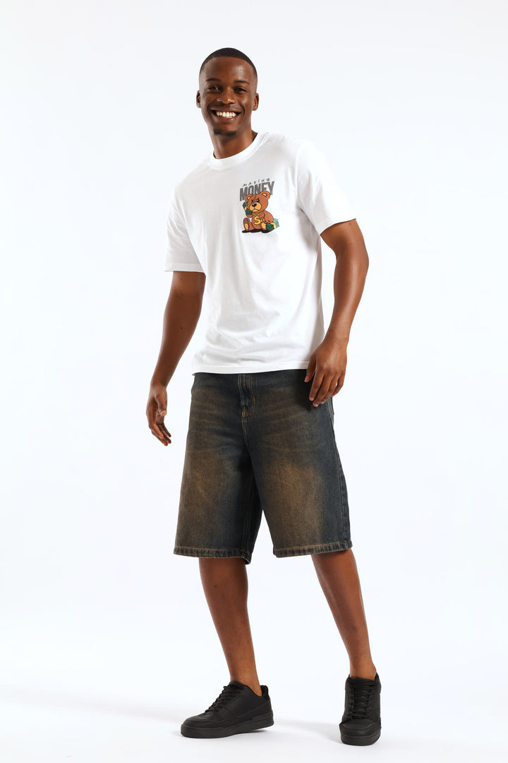 Money Teddy Front Print Tee - White