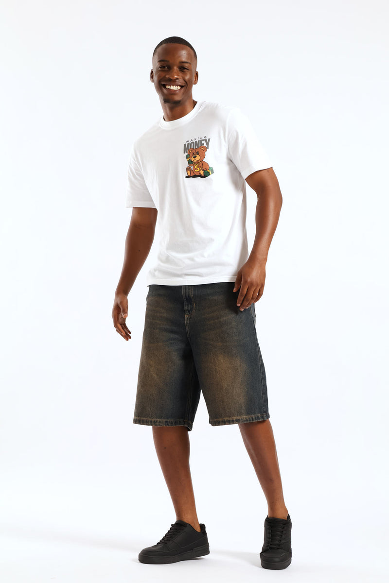 Money Teddy Front Print Tee - White