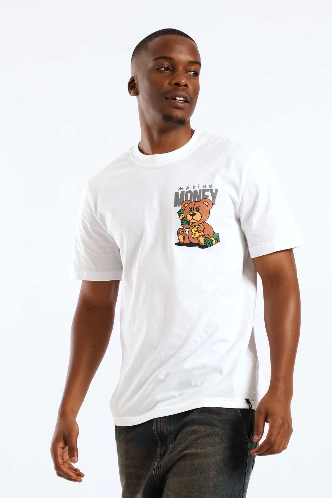 Money Teddy Front Print Tee - White