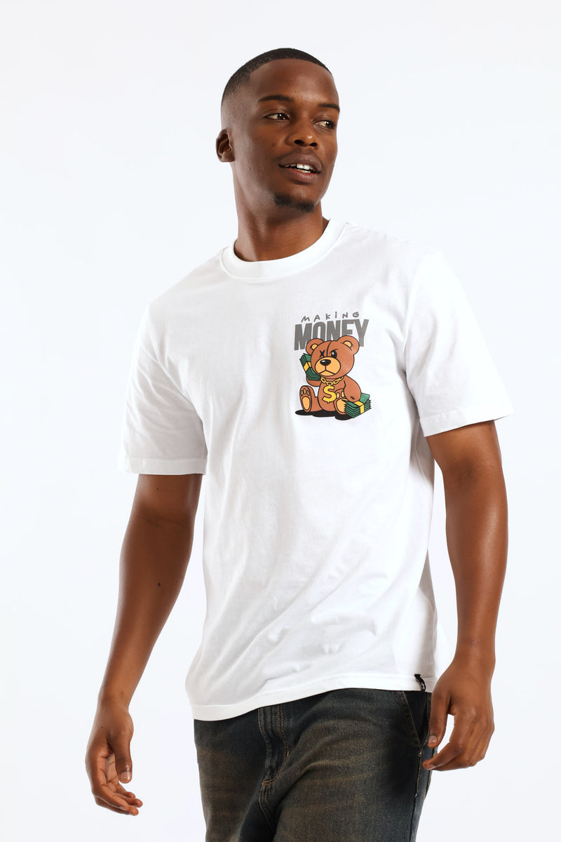 Money Teddy Front Print Tee - White