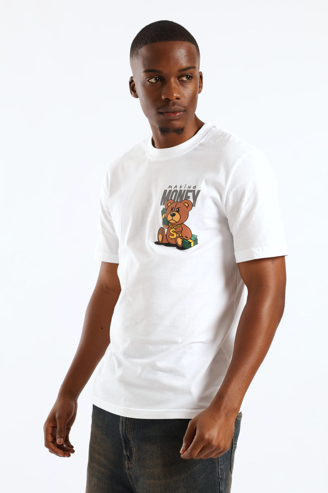 Money Teddy Front Print Tee - White