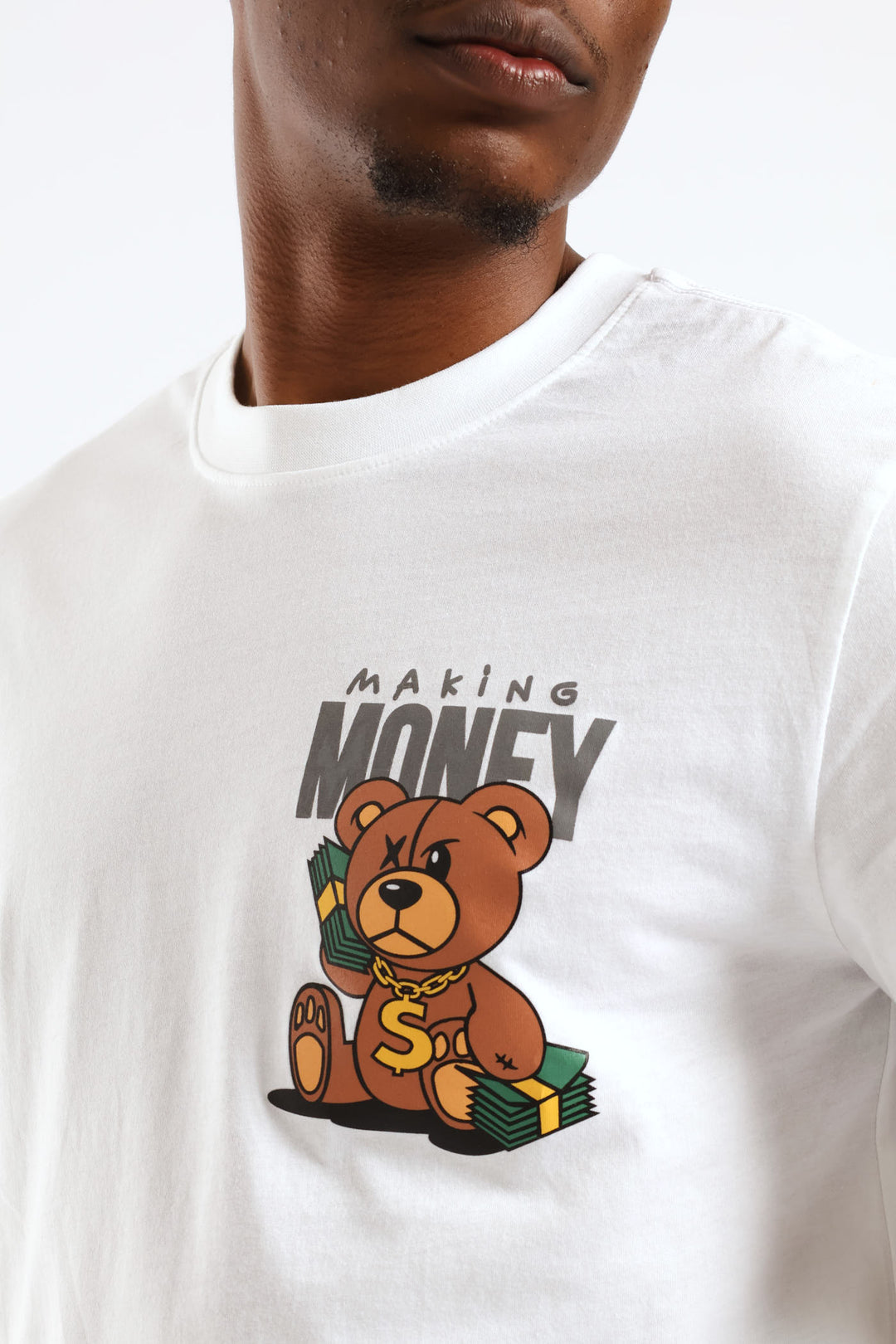 Money Teddy Front Print Tee - White
