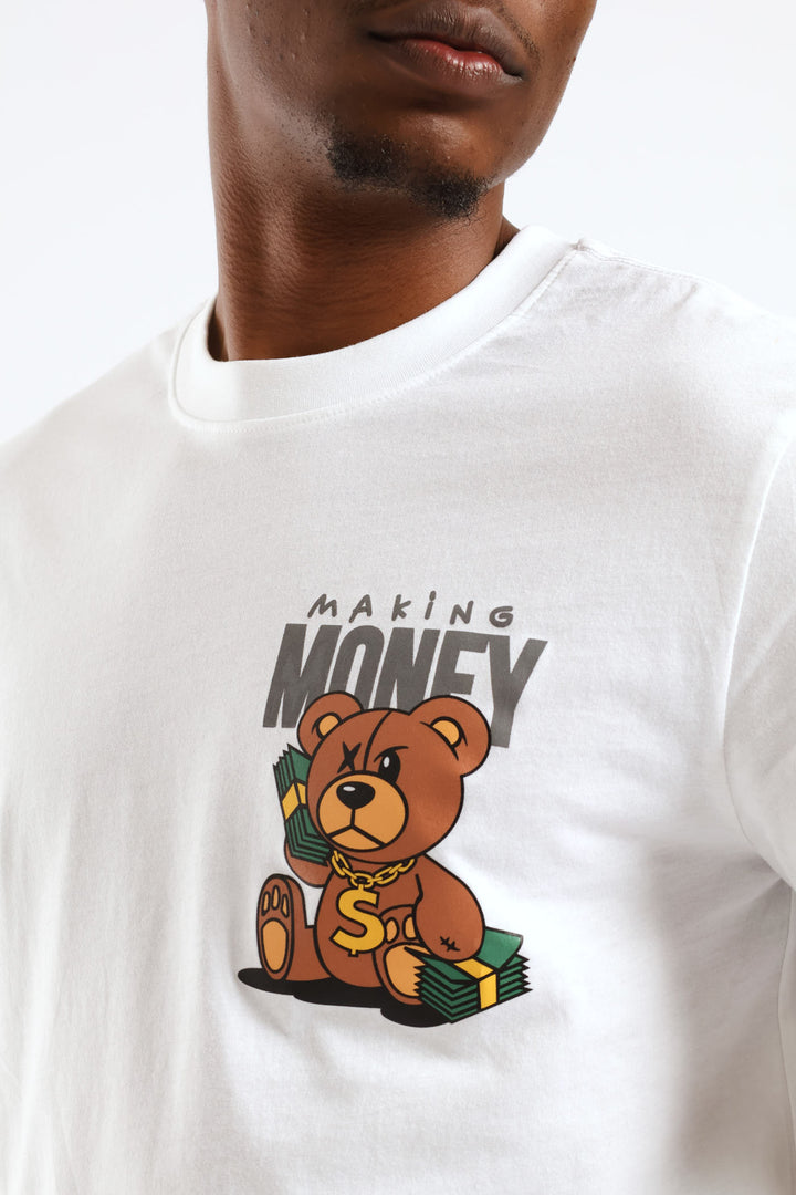 Money Teddy Front Print Tee - White