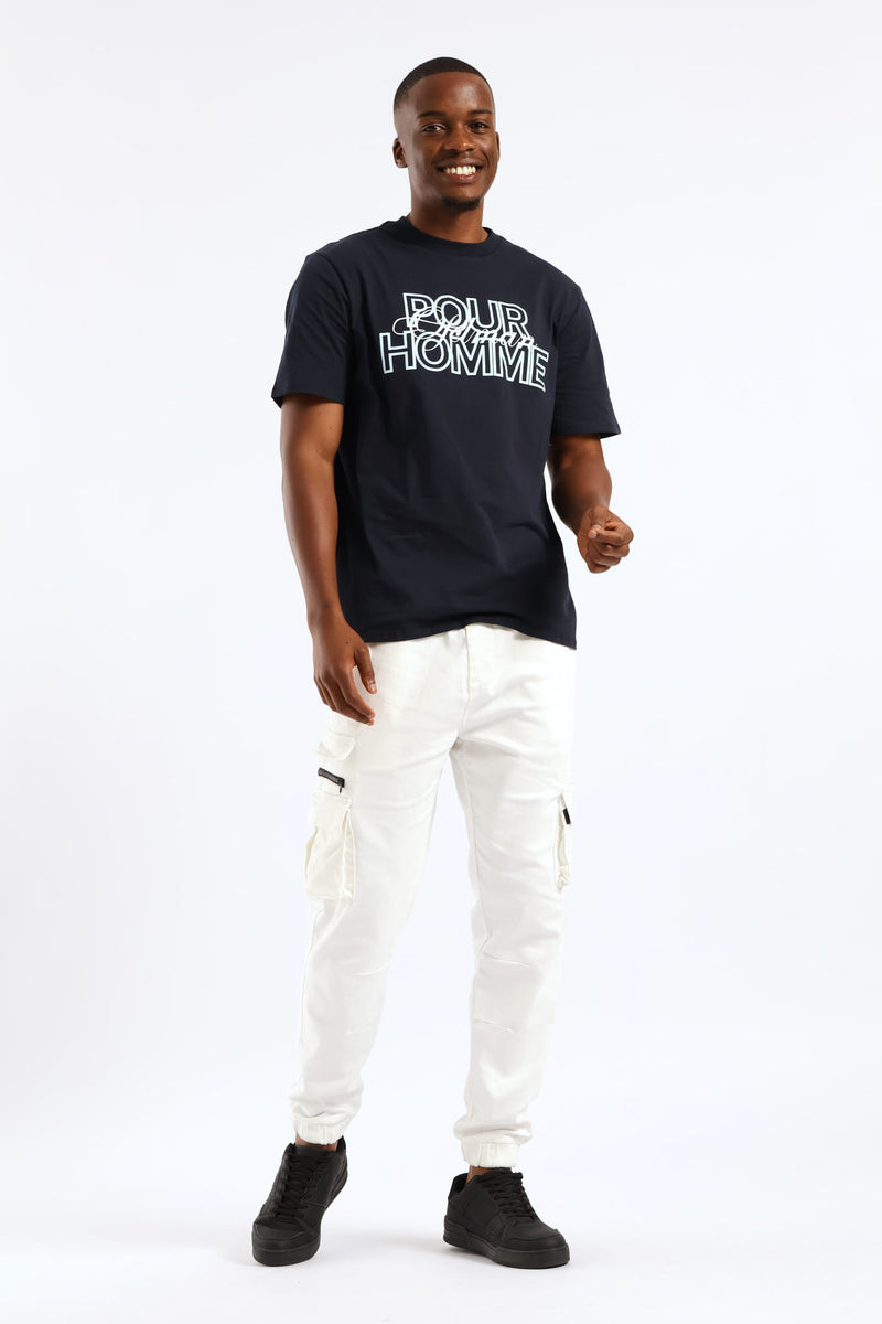 Basic Print Tee - Navy