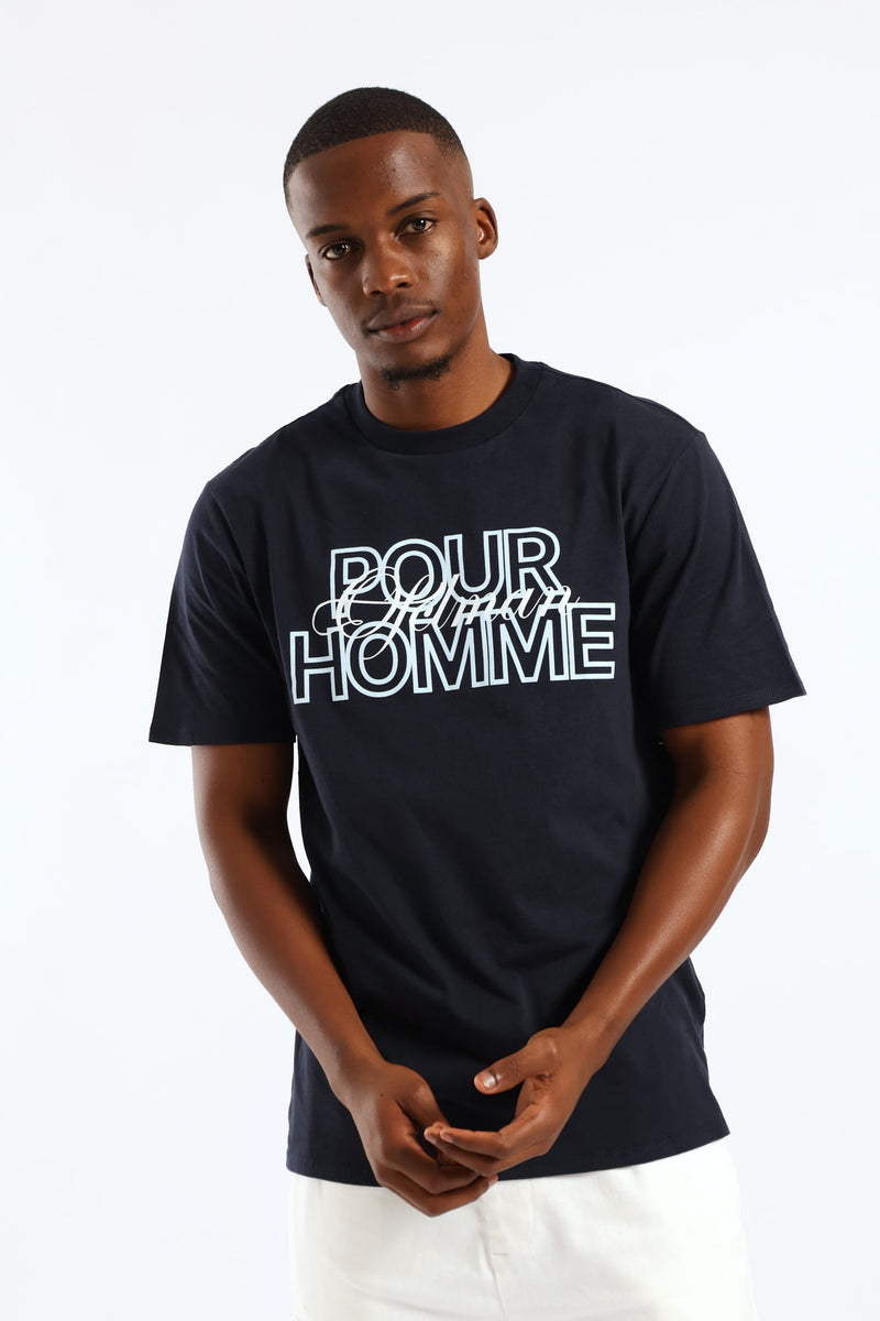 Basic Print Tee - Navy