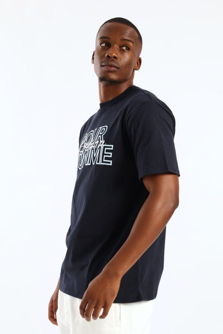 Basic Print Tee - Navy