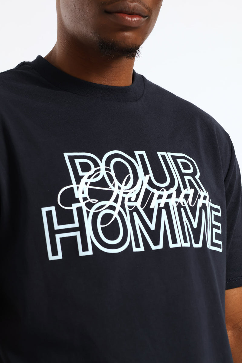 Basic Print Tee - Navy