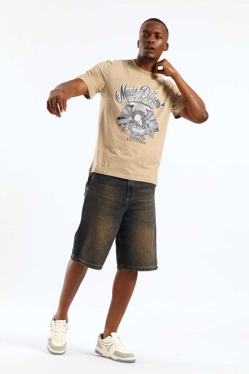 Eagle Print Tee - Taupe