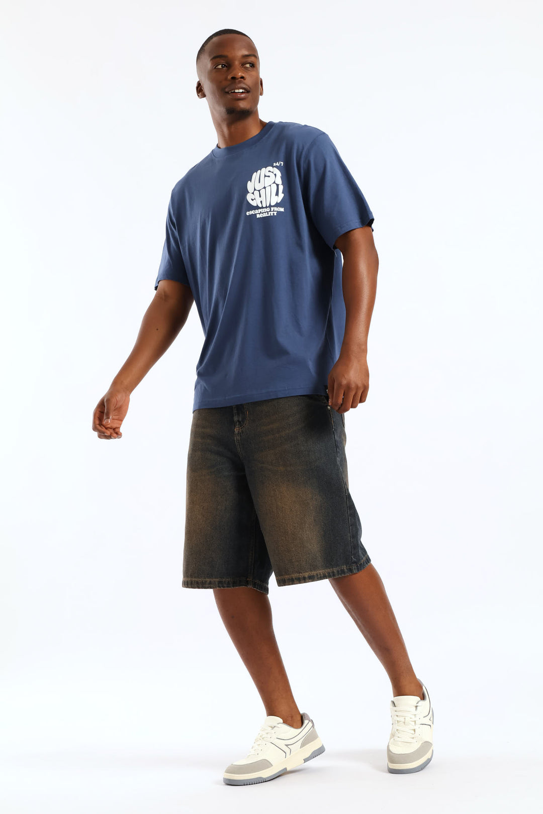 Just Chill Puff Print Front & Back Tee - Blue