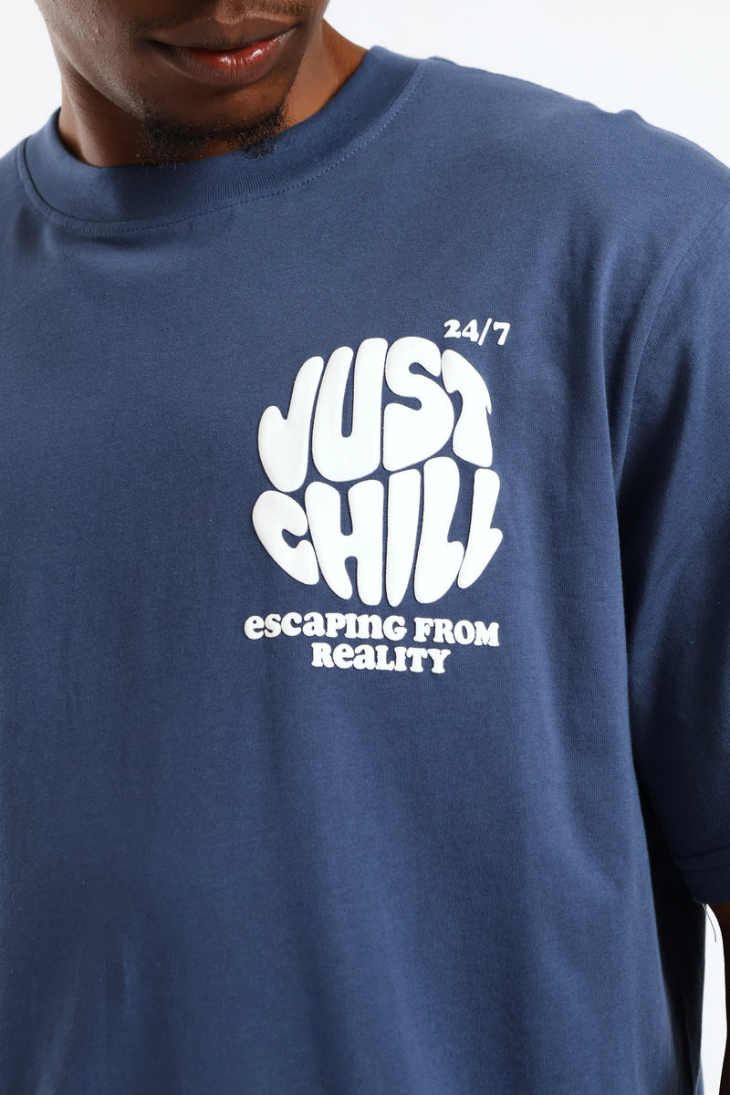 Just Chill Puff Print Front & Back Tee - Blue