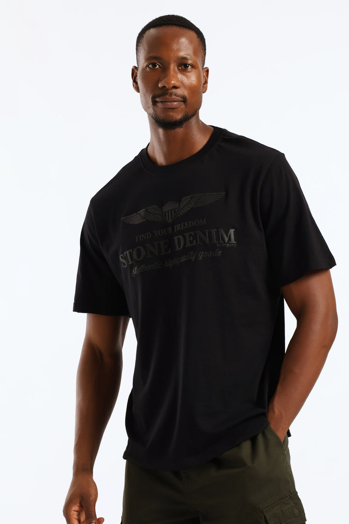 Wings Shield Puff Print Tee - Black