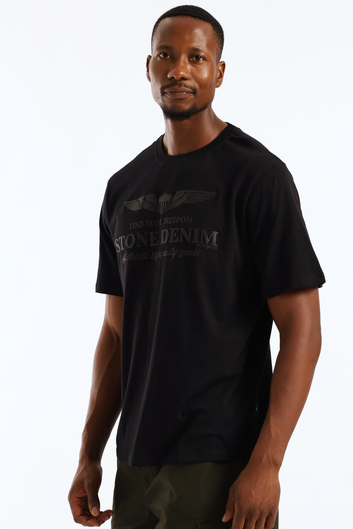 Wings Shield Puff Print Tee - Black