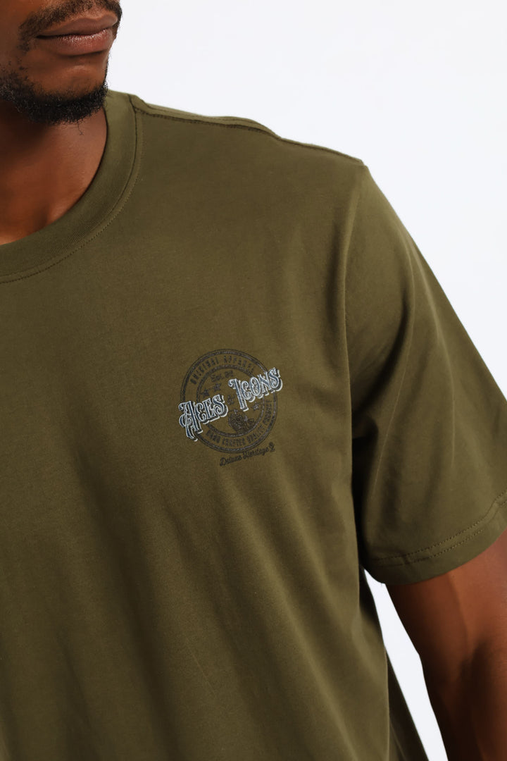 Aces Jeans Front & Back Tee - Olive