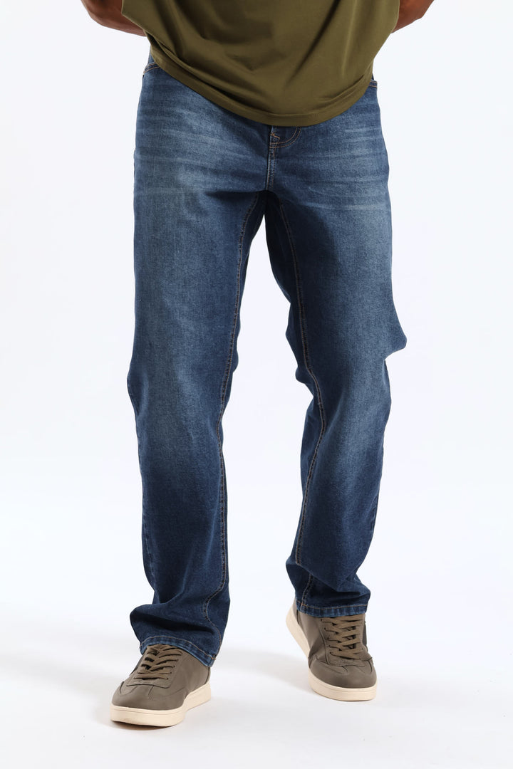 Blasted Straight Denim - Mid Wash