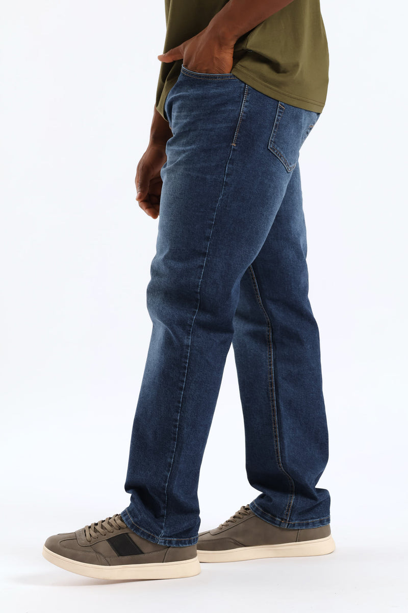 Blasted Straight Denim - Mid Wash