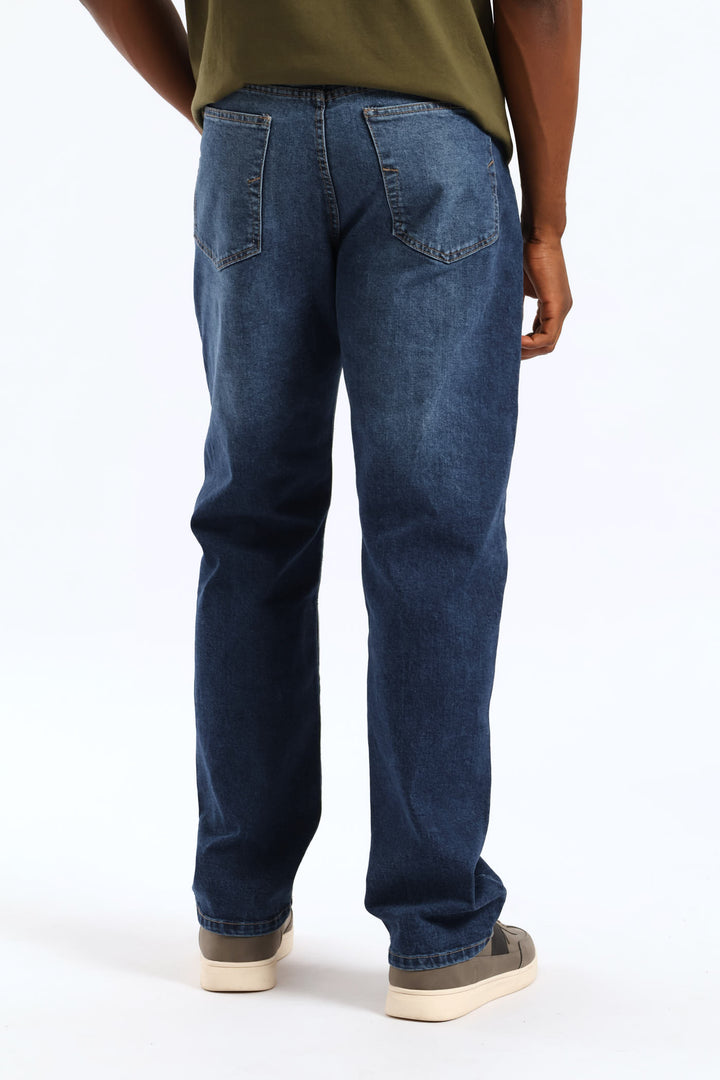Blasted Straight Denim - Mid Wash
