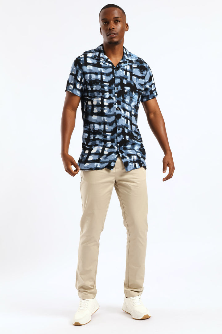 Geometric Watercolour Viscose Shirt - Blue