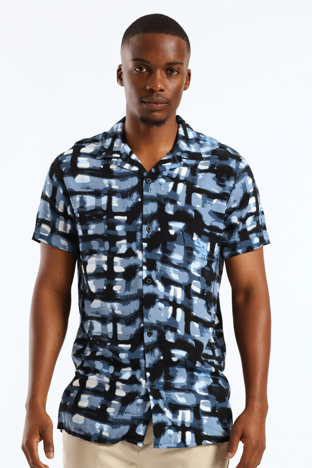 Geometric Watercolour Viscose Shirt - Blue
