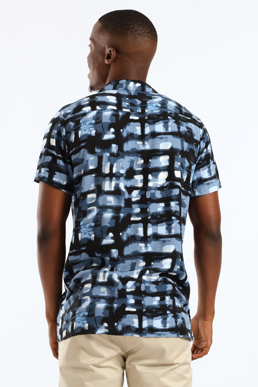 Geometric Watercolour Viscose Shirt - Blue