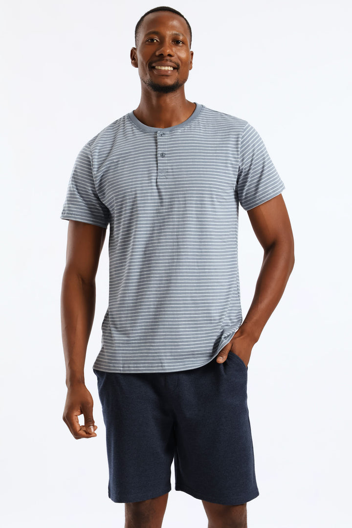 Feather Stripe Henley Top - Cream/Blue