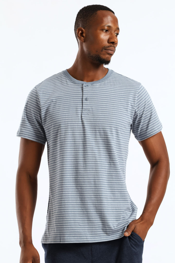 Feather Stripe Henley Top - Cream/Blue