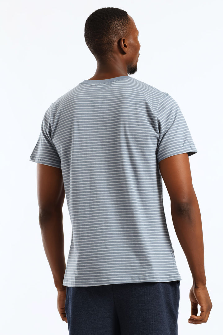 Feather Stripe Henley Top - Cream/Blue