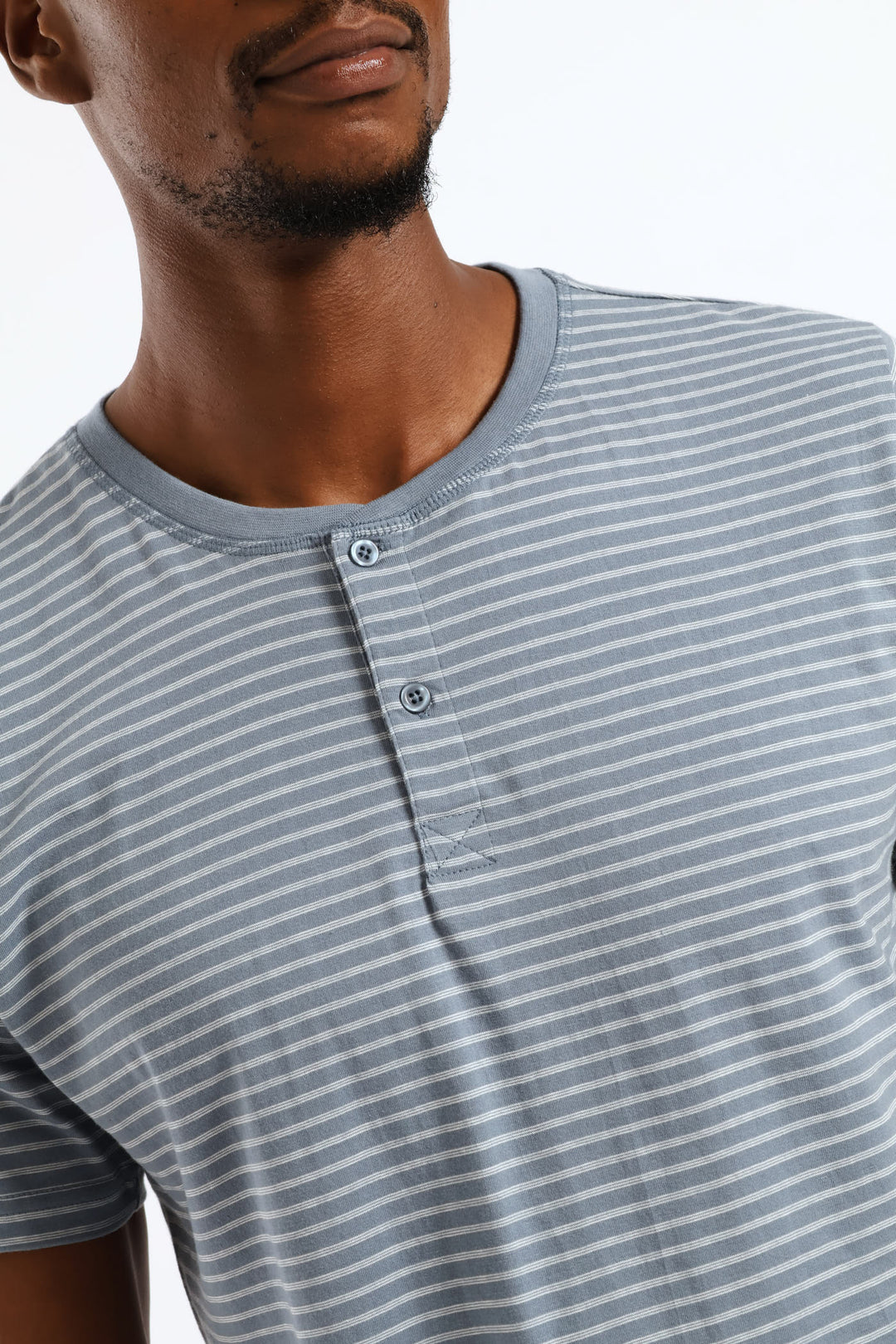 Feather Stripe Henley Top - Cream/Blue