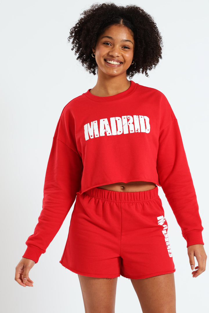 Girls Long Sleeve Fleece Tennis Top - Red